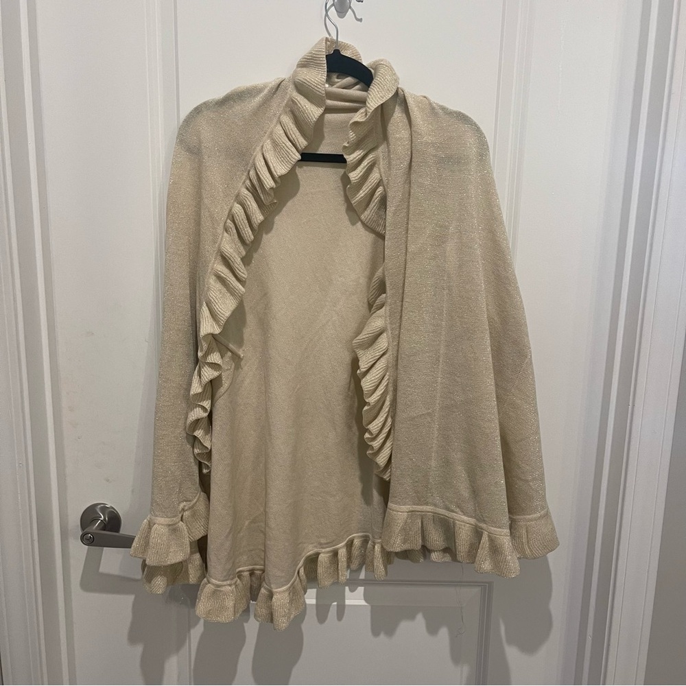 s'hug by Adrianna papell seamless sleeved scarf metallic gold ruffle